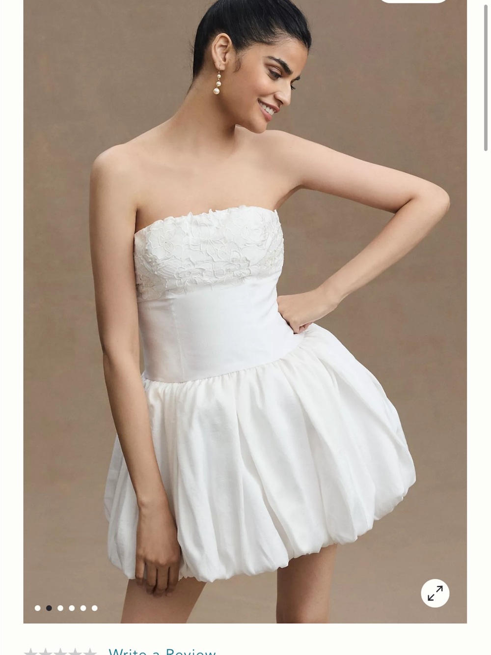 BHLDN White Strapless Embroidered Bodice Bubble-Hem Mini Dress